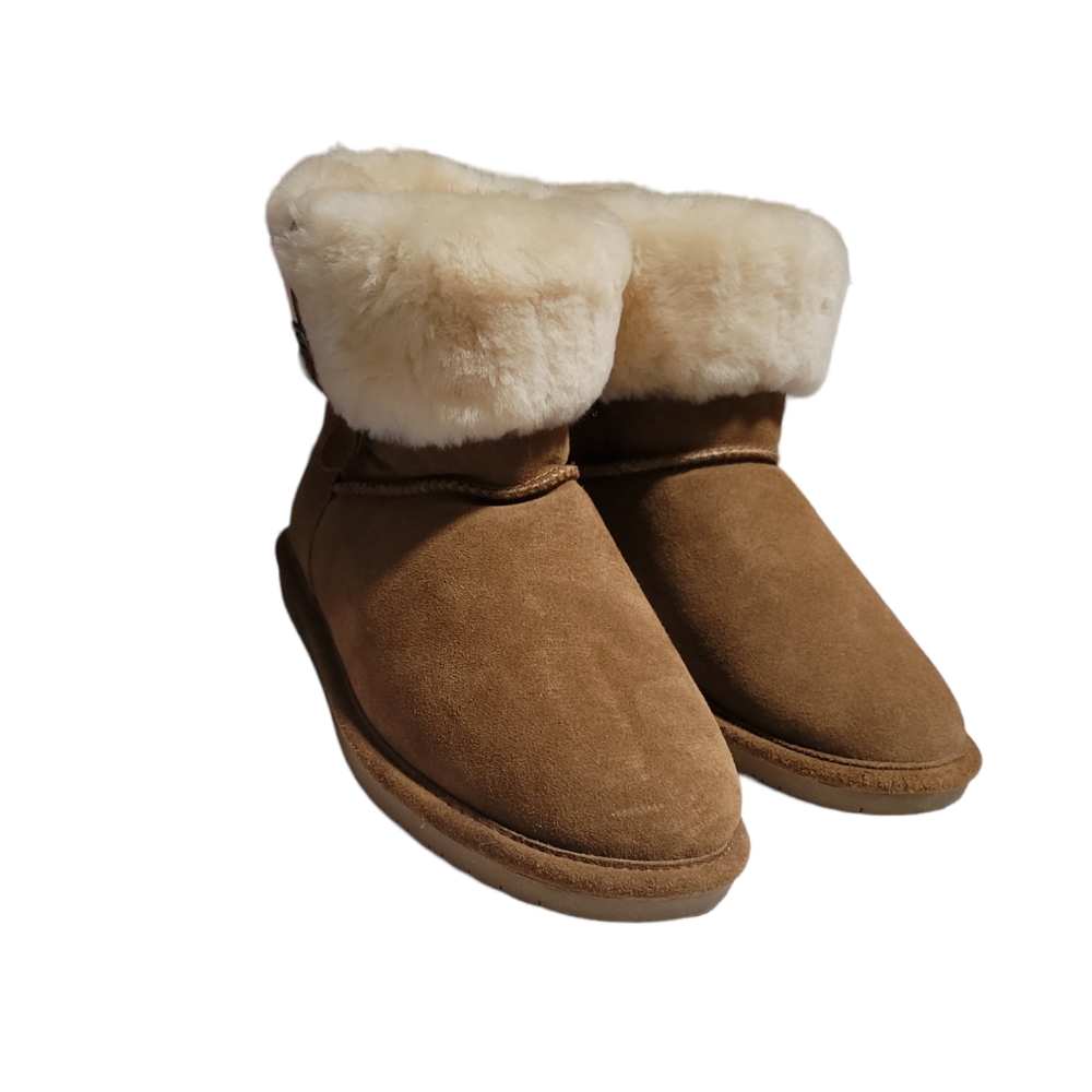 BearPaw Fur Cuff Brown Suede Boots 9